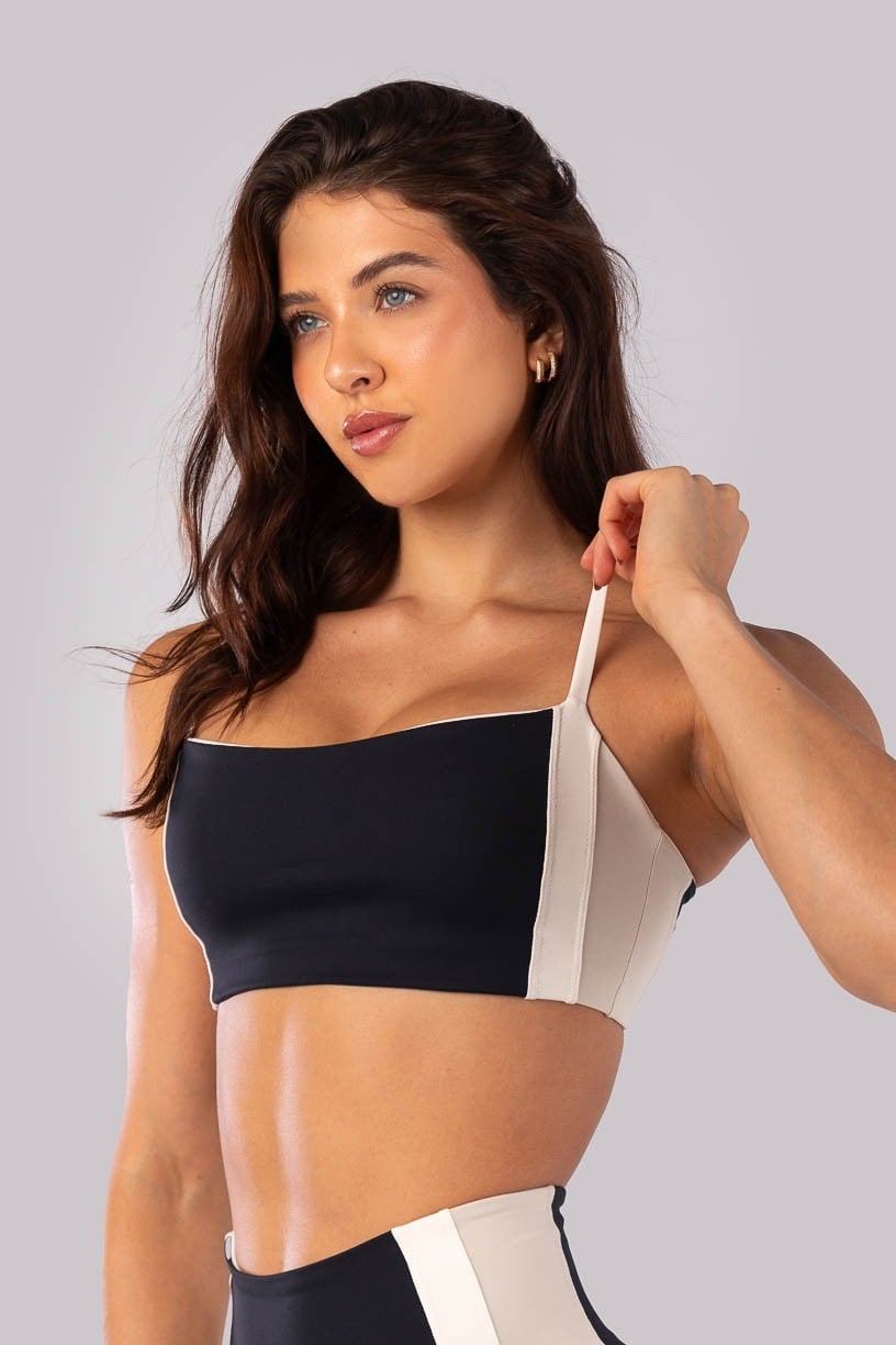 Top con Escote Recto y Bandas Laterales (Negro / Beige / Off-White) - Imagen 2