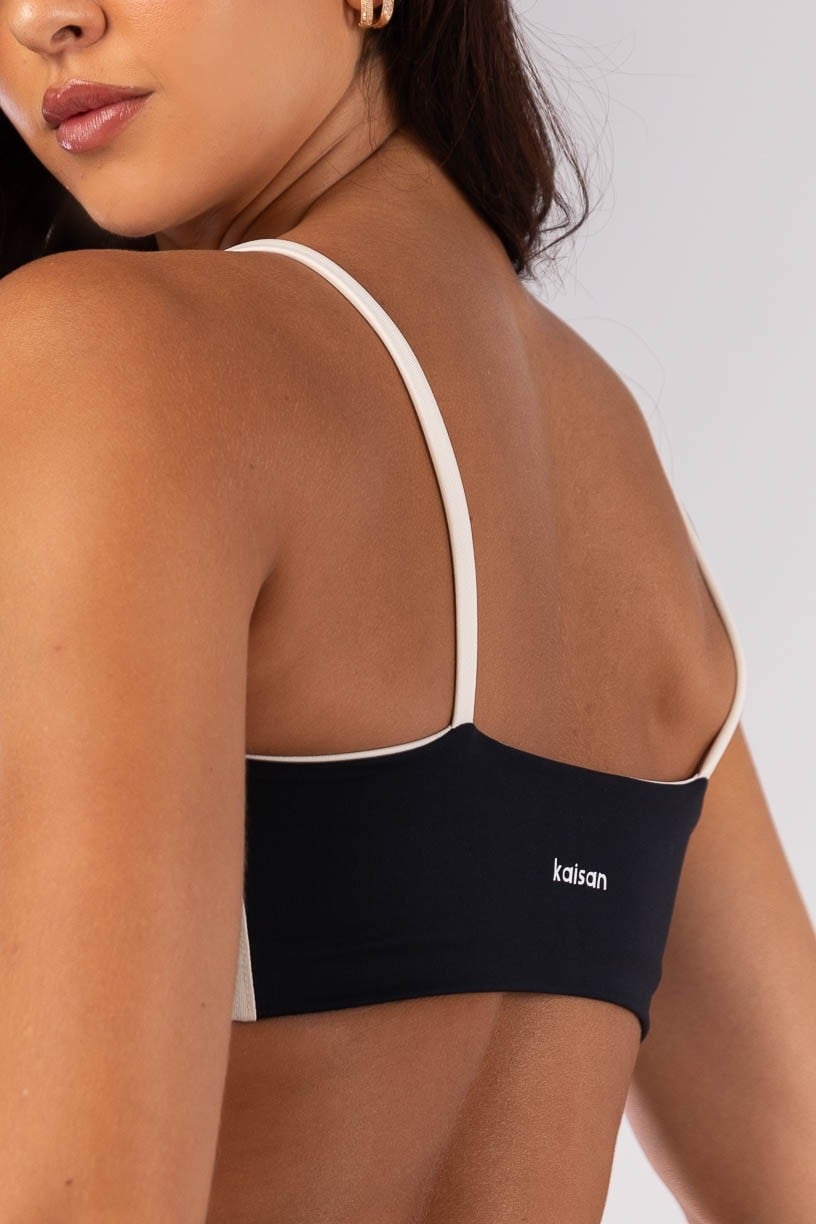 Top con Escote Recto y Bandas Laterales (Negro / Beige / Off-White) - Imagen 3