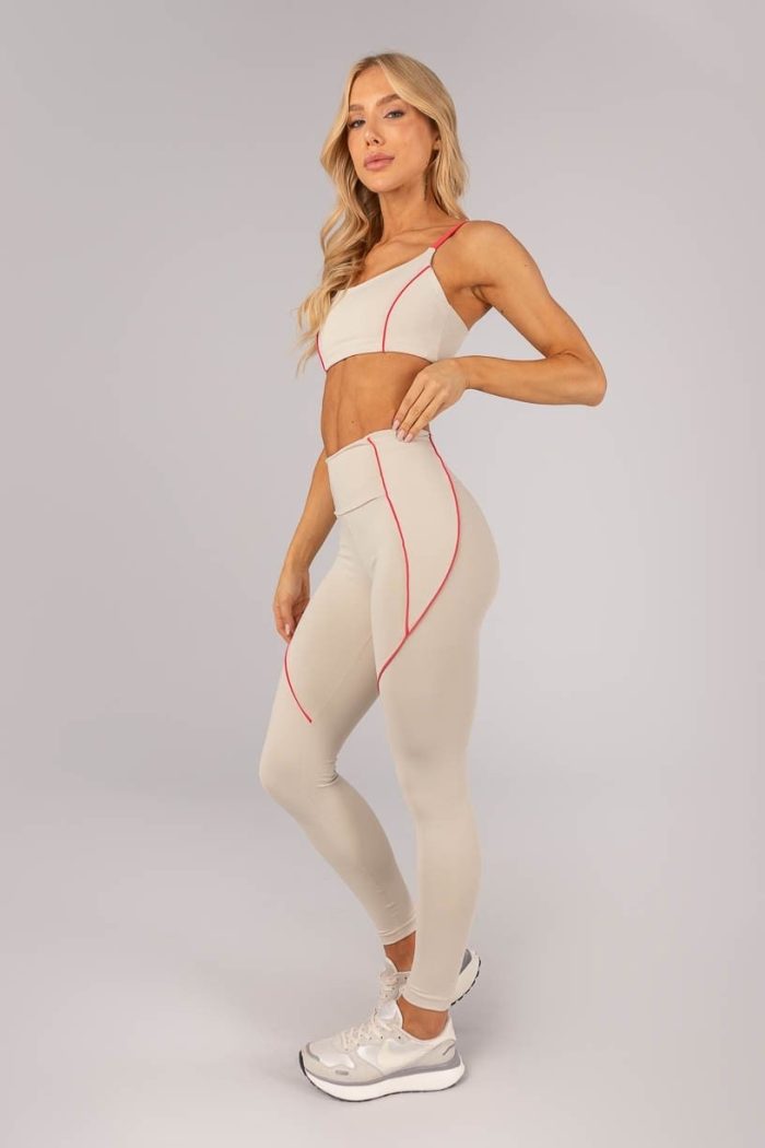 Legging con Bolsillo y Ribete en los Laterales (Beige / Rosa Fucsia) - Imagen 8