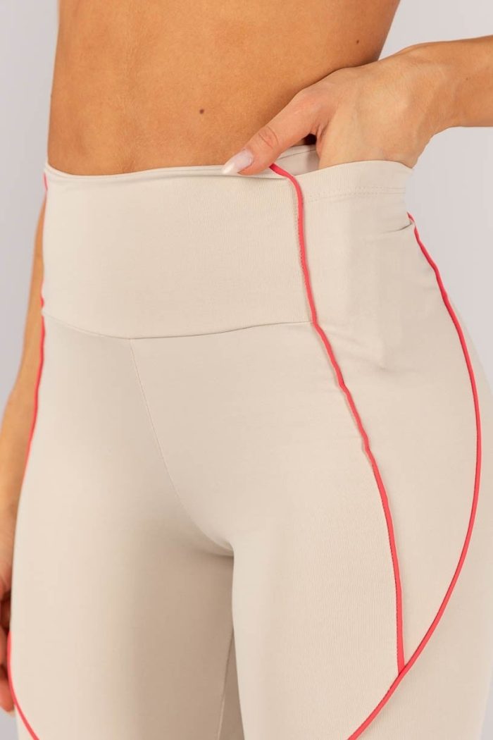 Legging con Bolsillo y Ribete en los Laterales (Beige / Rosa Fucsia) - Imagen 2