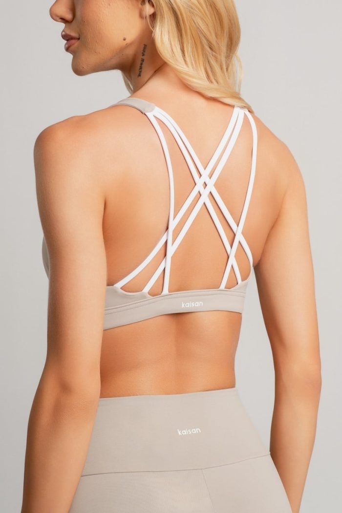 Top com Alças Triplas Cruzadas nas Costas (Duna / Branco) - Imagen 3