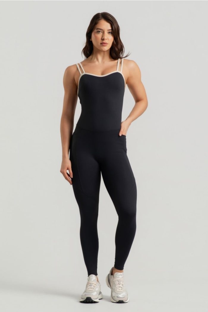 Monoprenda con Tirantes Dobles y Escote Sinuoso (Negro / Off-White) - Imagen 1