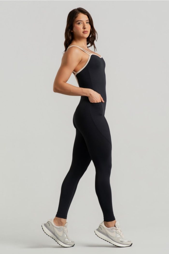 Monoprenda con Tirantes Dobles y Escote Sinuoso (Negro / Off-White) - Imagen 4