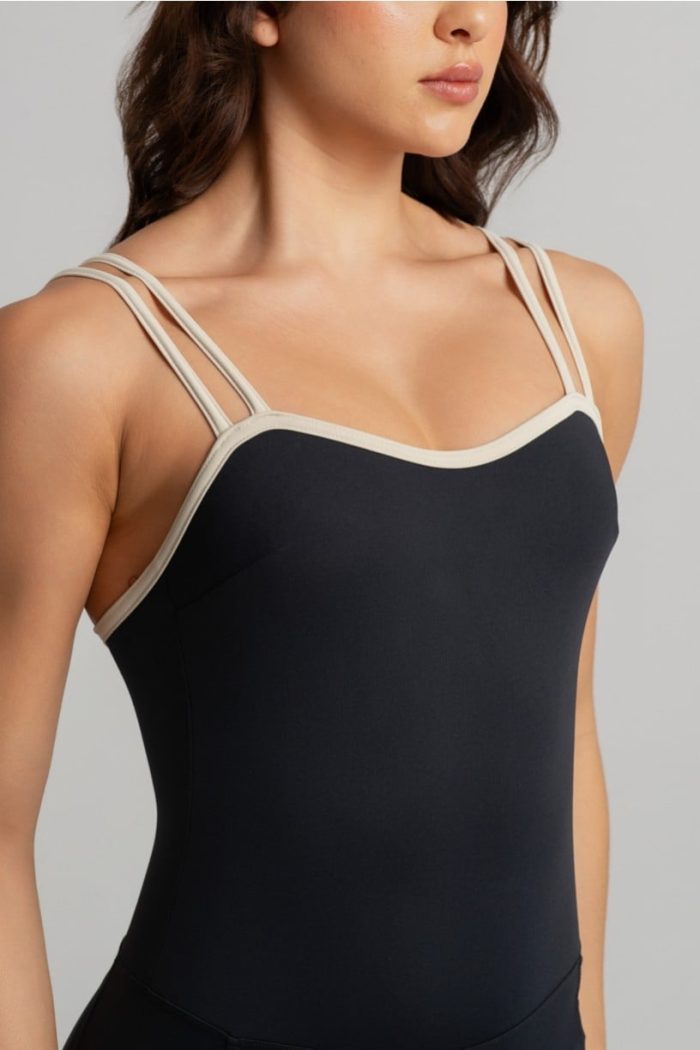 Monoprenda con Tirantes Dobles y Escote Sinuoso (Negro / Off-White) - Imagen 5