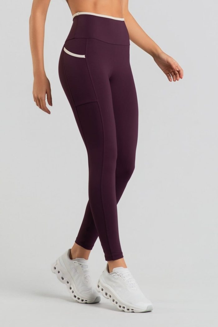 Legging con Bolsillos y Cintura Contrastante (Velvet / Off-White) - Imagen 1