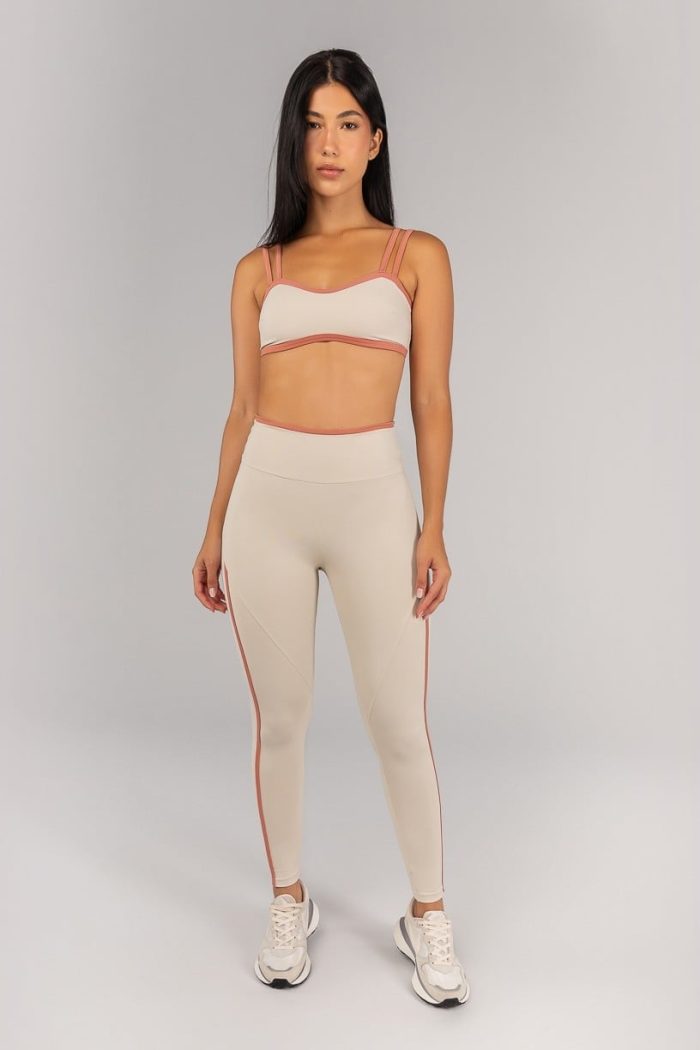 Calza legging con recorte y doblez (Off-White / Teja) - Imagen 4