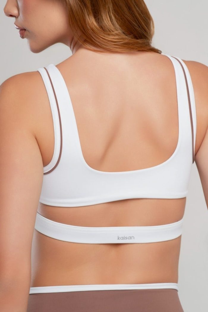 Top Off-White con detalles canela - Imagen 2